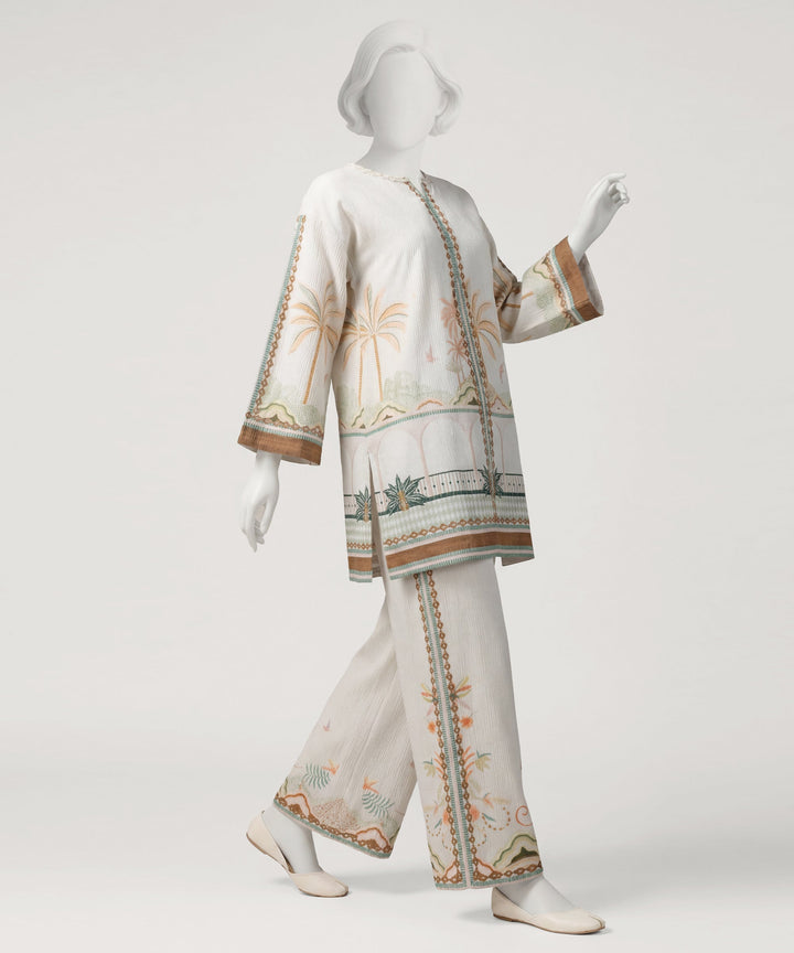 Seersucker Off White Stitched Suit - J. Junaid Jamshed
