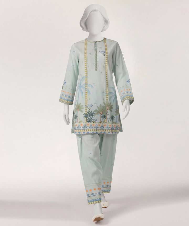 Seersucker Green Stitched Suit - J. Junaid Jamshed