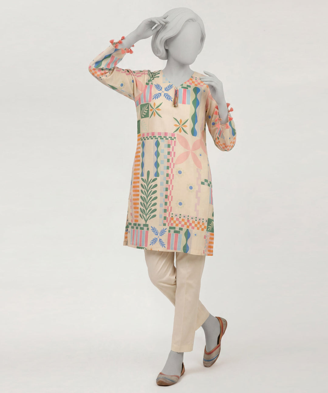 Lawn Off White Stitched Suit - J. Junaid Jamshed