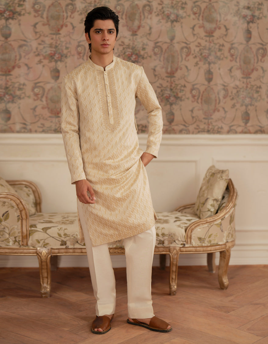Polyester Cream Kurta - J. Junaid Jamshed