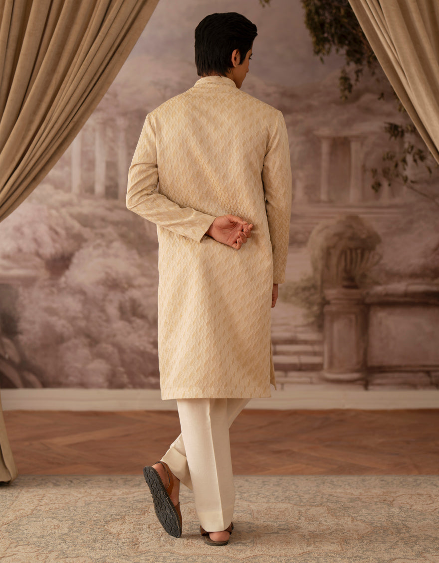 Polyester Cream Kurta - J. Junaid Jamshed