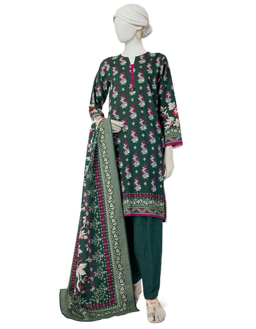 Khaddar Green Stitched Suit - J. Junaid Jamshed