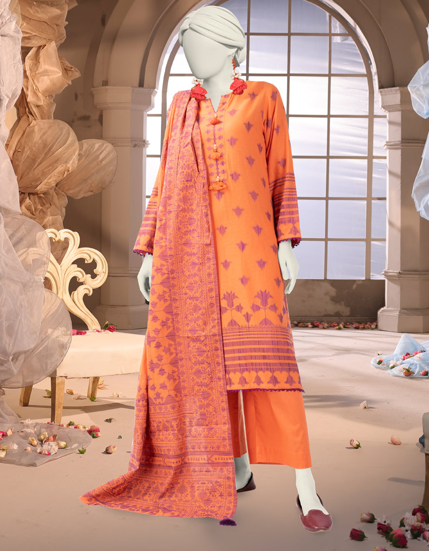 Slub Orange Unstitched Suit - J. Junaid Jamshed