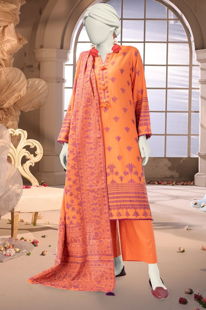 Jacquard Orange Stitched Suit - J. Junaid Jamshed