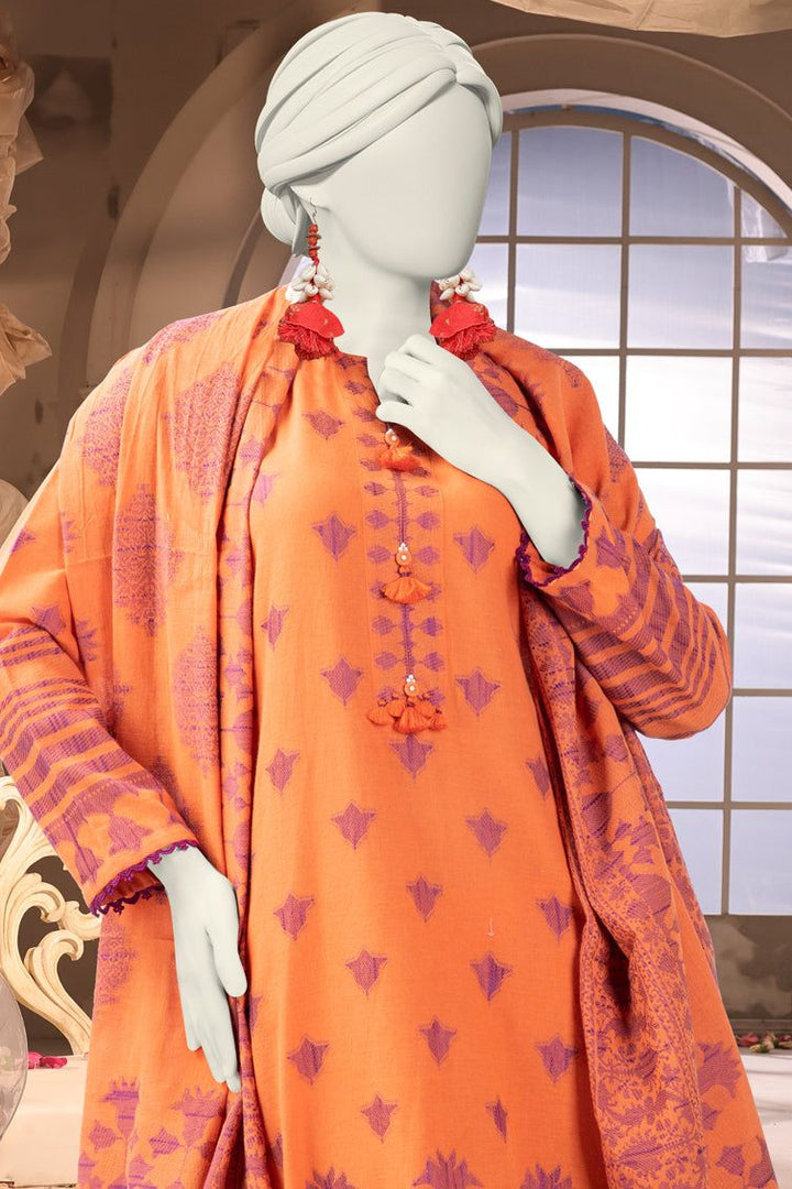 Jacquard Orange Stitched Suit - J. Junaid Jamshed