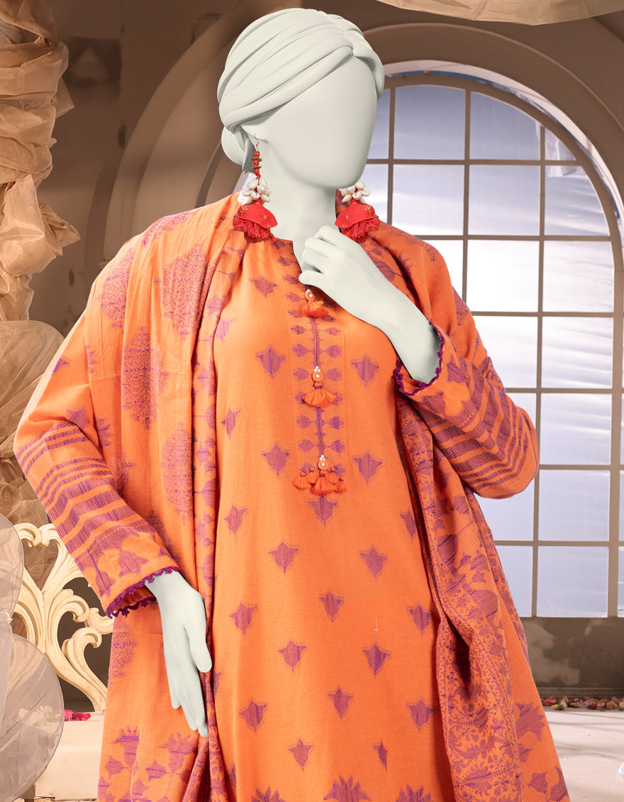 Jacquard Orange Stitched Suit - J. Junaid Jamshed