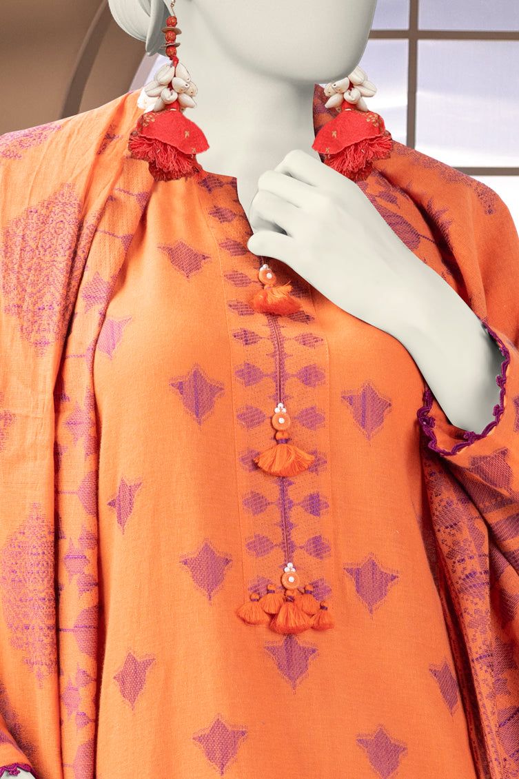 Jacquard Orange Stitched Suit - J. Junaid Jamshed