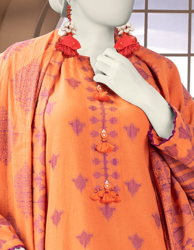 Jacquard Orange Stitched Suit - J. Junaid Jamshed