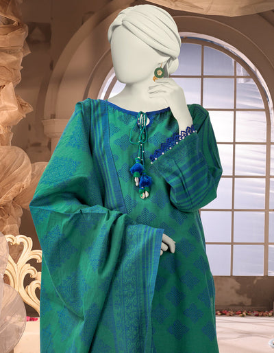 Jacquard Green Stitched Suit - J. Junaid Jamshed