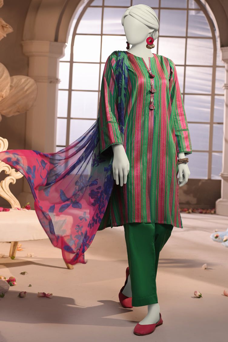 Jacquard Green Unstitched Suit - J. Junaid Jamshed
