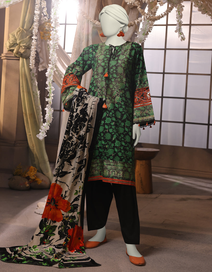 Jacquard Green Stitched Suit - J. Junaid Jamshed