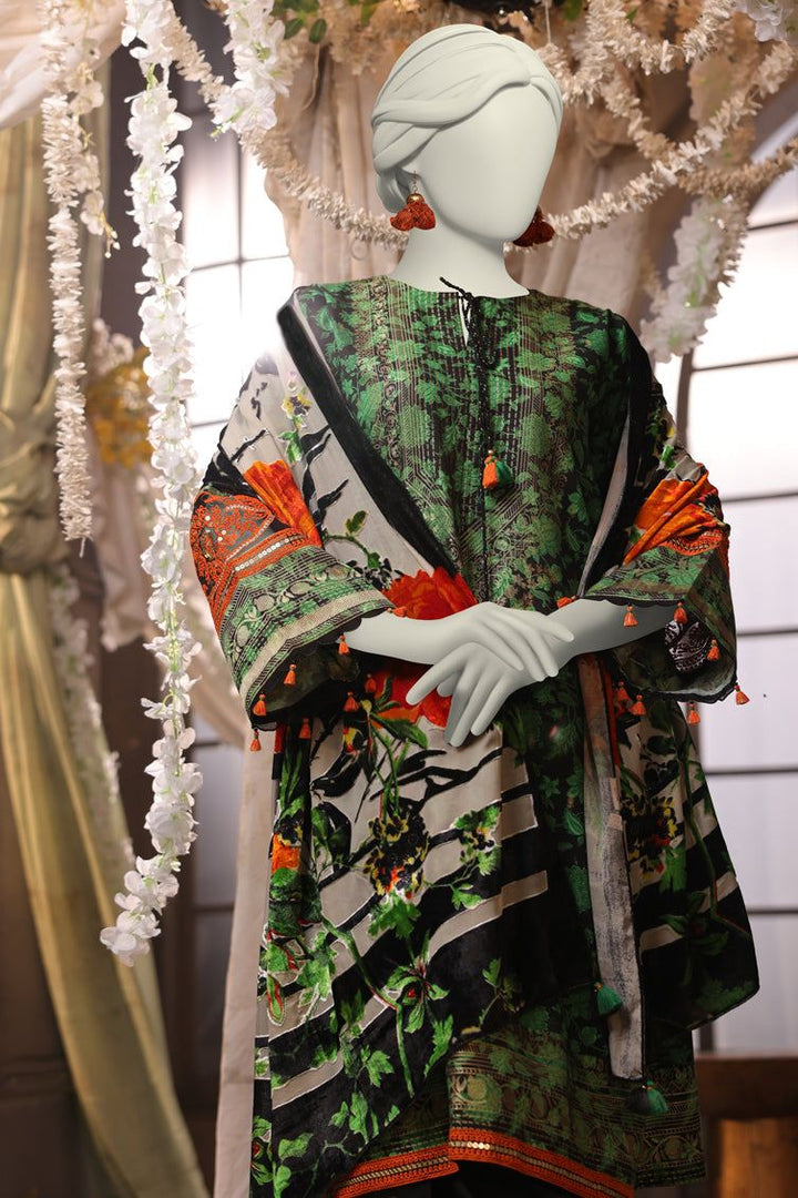 Jacquard Green Stitched Suit - J. Junaid Jamshed