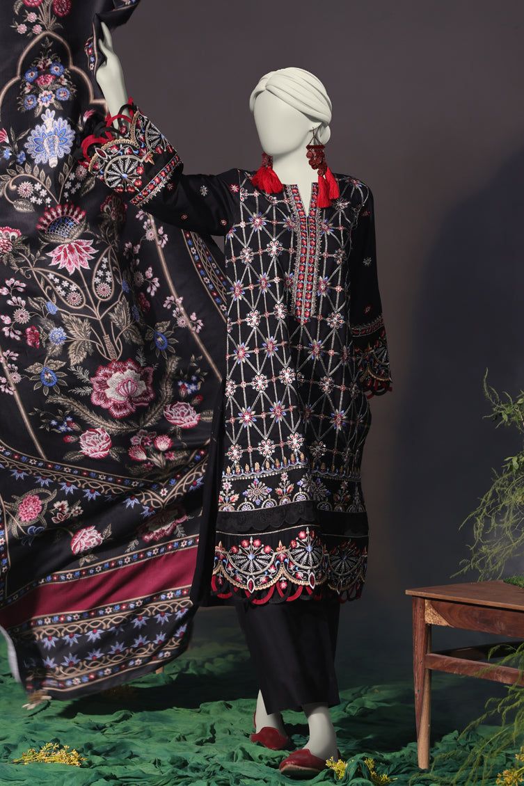 Cambric Black Unstitched Suit - J. Junaid Jamshed