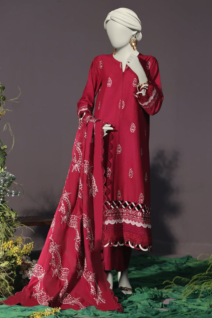 Cambric Maroon Stitched Suit - J. Junaid Jamshed