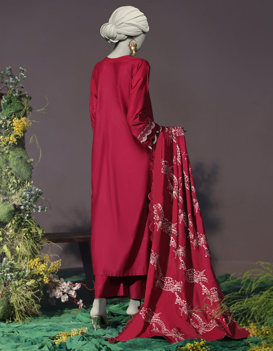 Cambric Maroon Stitched Suit - J. Junaid Jamshed