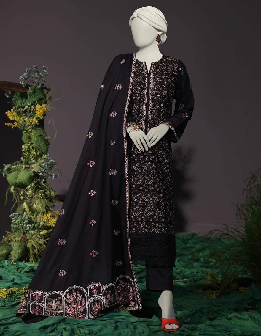 Cambric Black Unstitched Suit - J. Junaid Jamshed