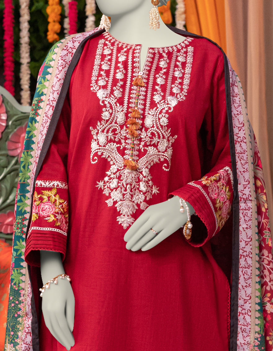 Dyed Maroon Stitched Suit - J. Junaid Jamshed