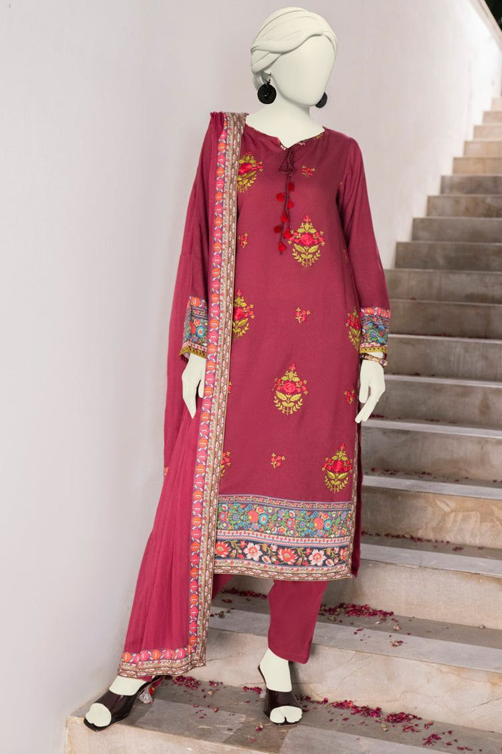 Dobby Maroon Stitched Suit - J. Junaid Jamshed