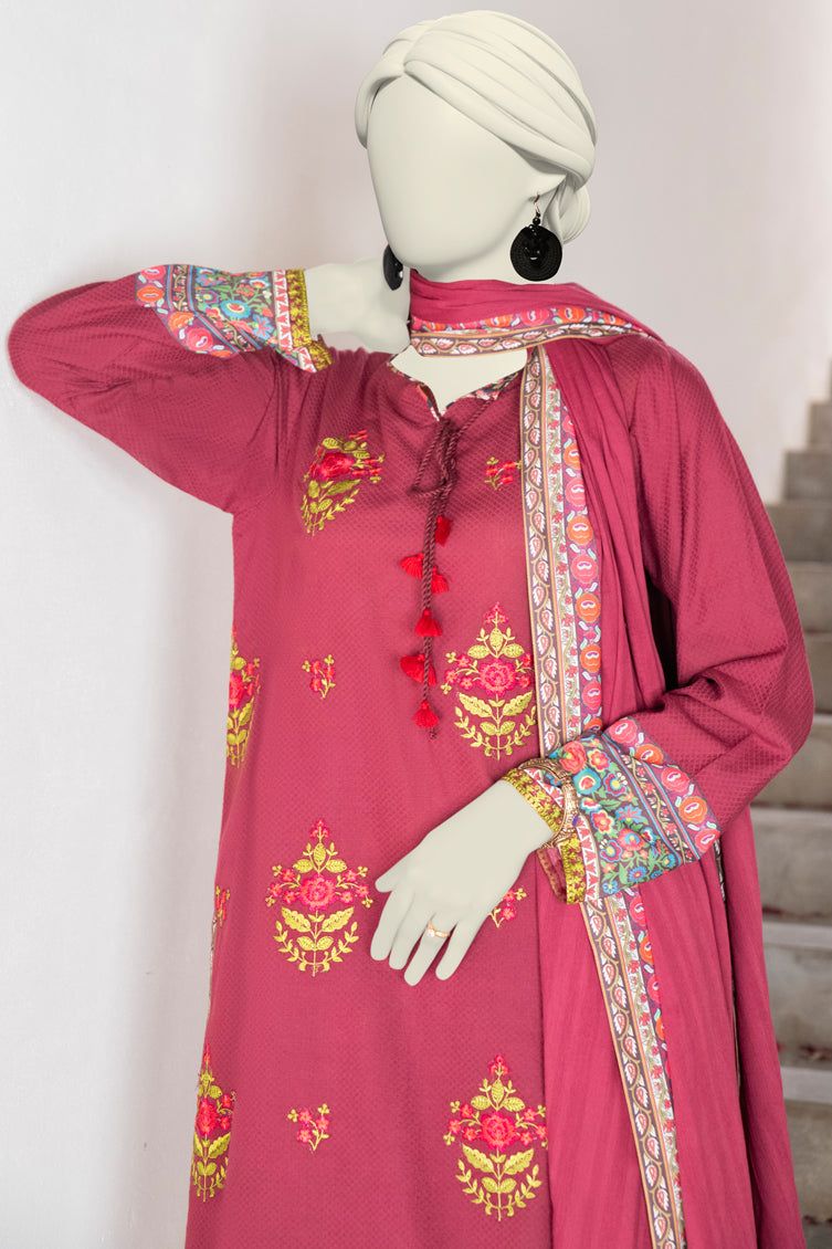 Dobby Maroon Stitched Suit - J. Junaid Jamshed