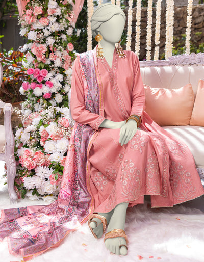 Dobby Pink Stitched Suit - J. Junaid Jamshed