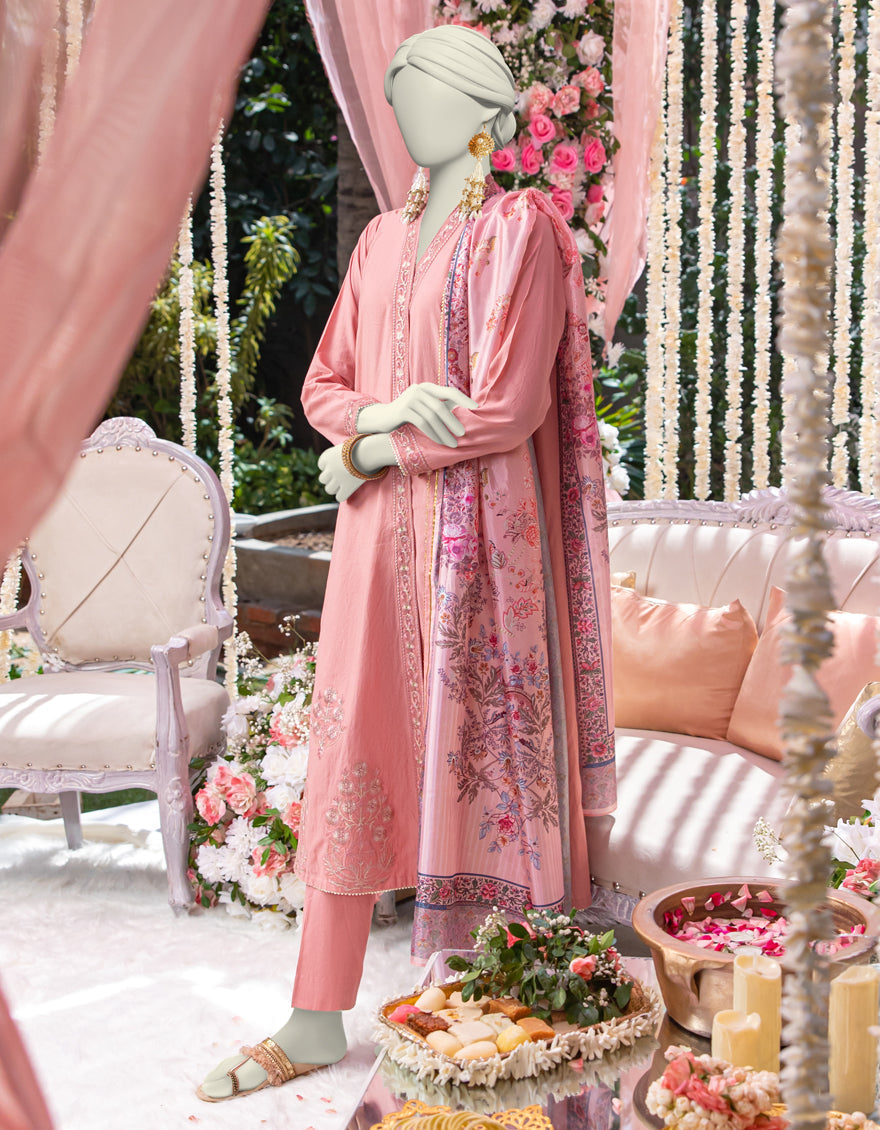 Dobby Pink Stitched Suit - J. Junaid Jamshed