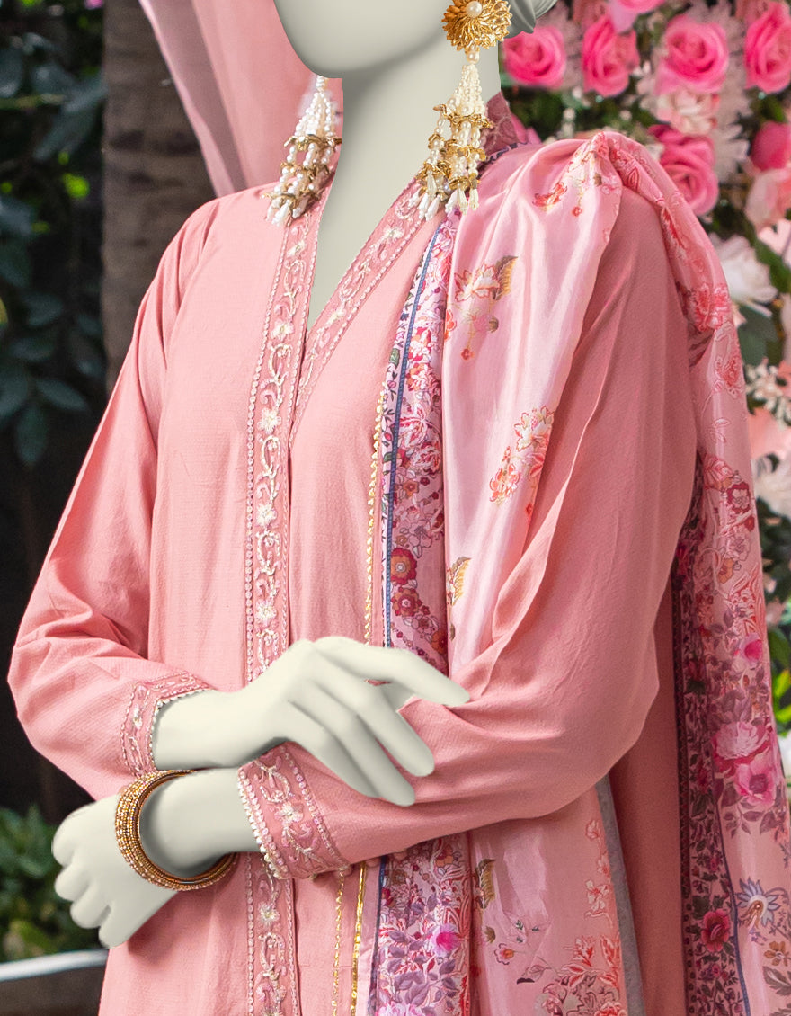 Dobby Pink Stitched Suit - J. Junaid Jamshed