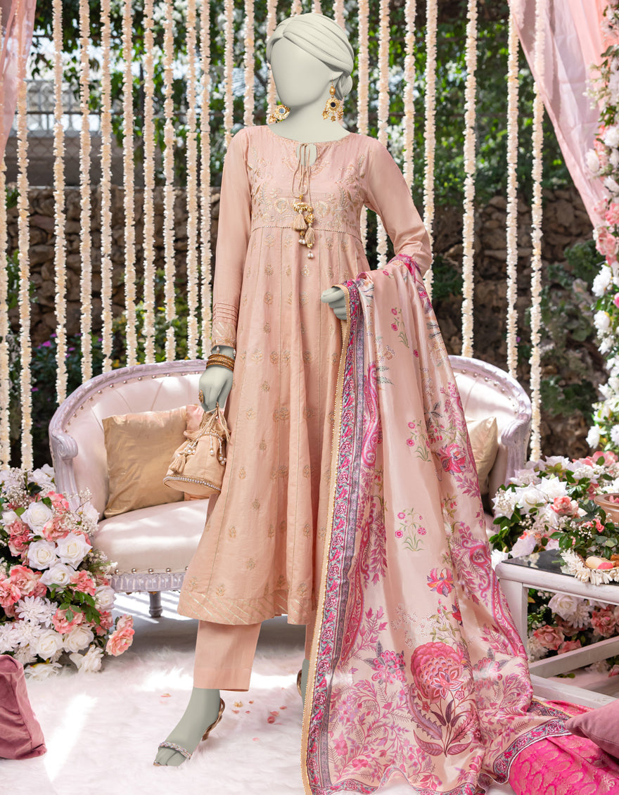 Dobby Beige Stitched Suit - J. Junaid Jamshed