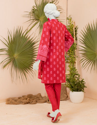 Lawn Red 2 Piece Unstitched Suit - J. Junaid Jamshed