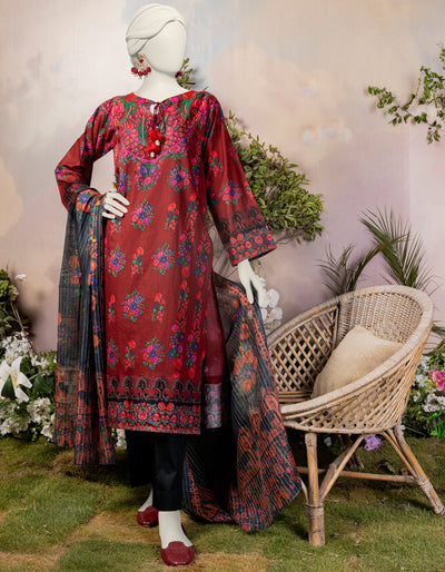 Lawn Maroon Stitched Suit - J. Junaid Jamshed