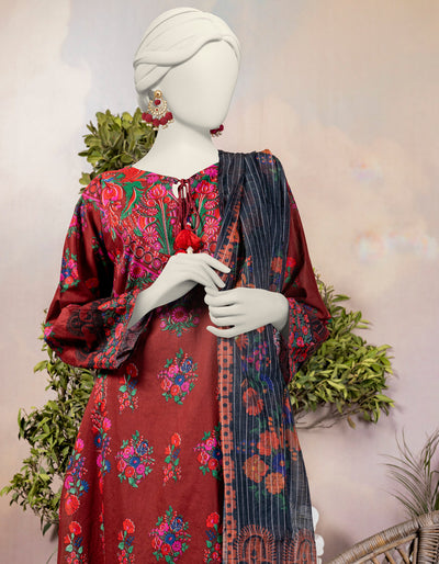 Lawn Maroon Stitched Suit - J. Junaid Jamshed