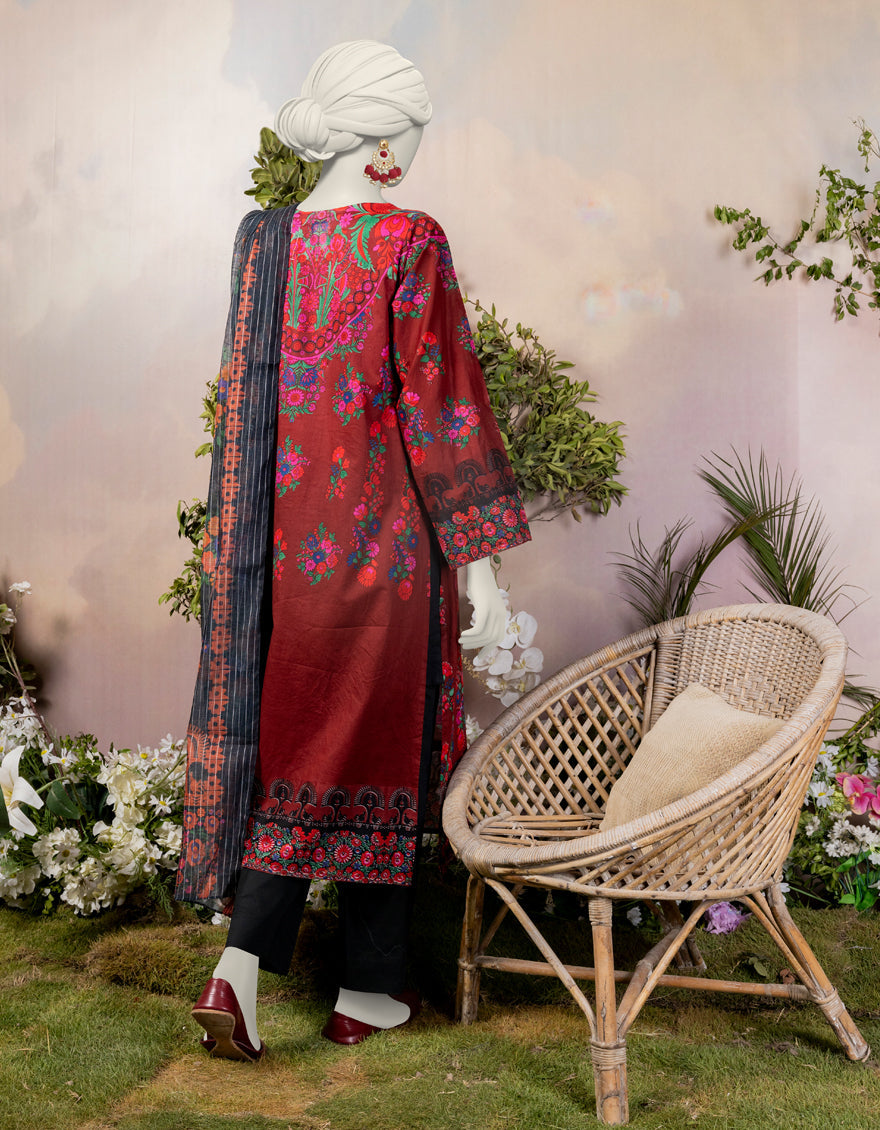 Lawn Maroon Stitched Suit - J. Junaid Jamshed