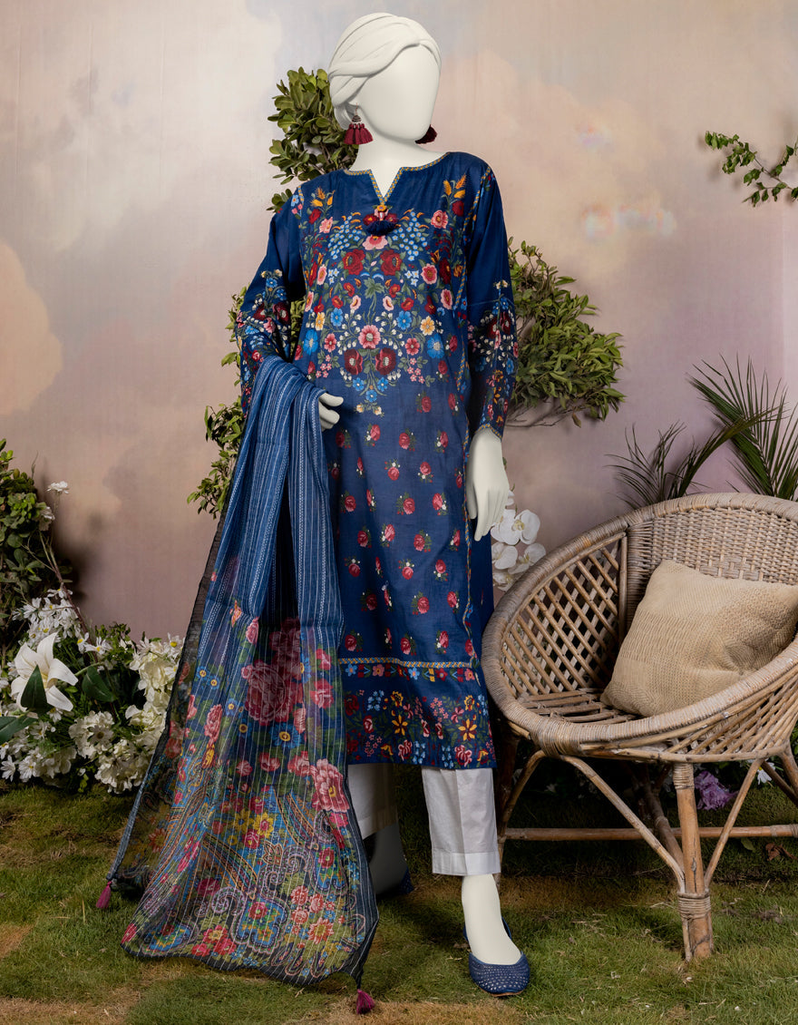 Lawn Blue Stitched Suit - J. Junaid Jamshed