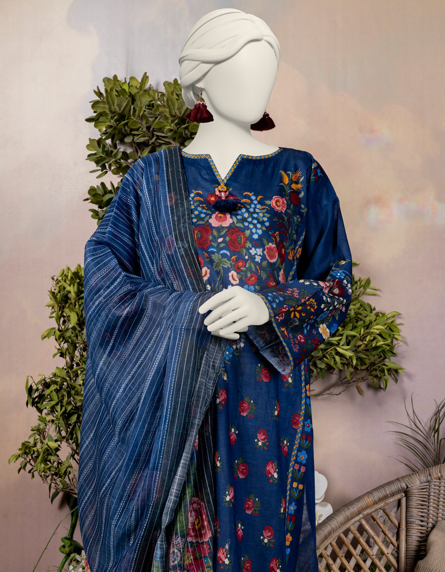 Lawn Blue Stitched Suit - J. Junaid Jamshed