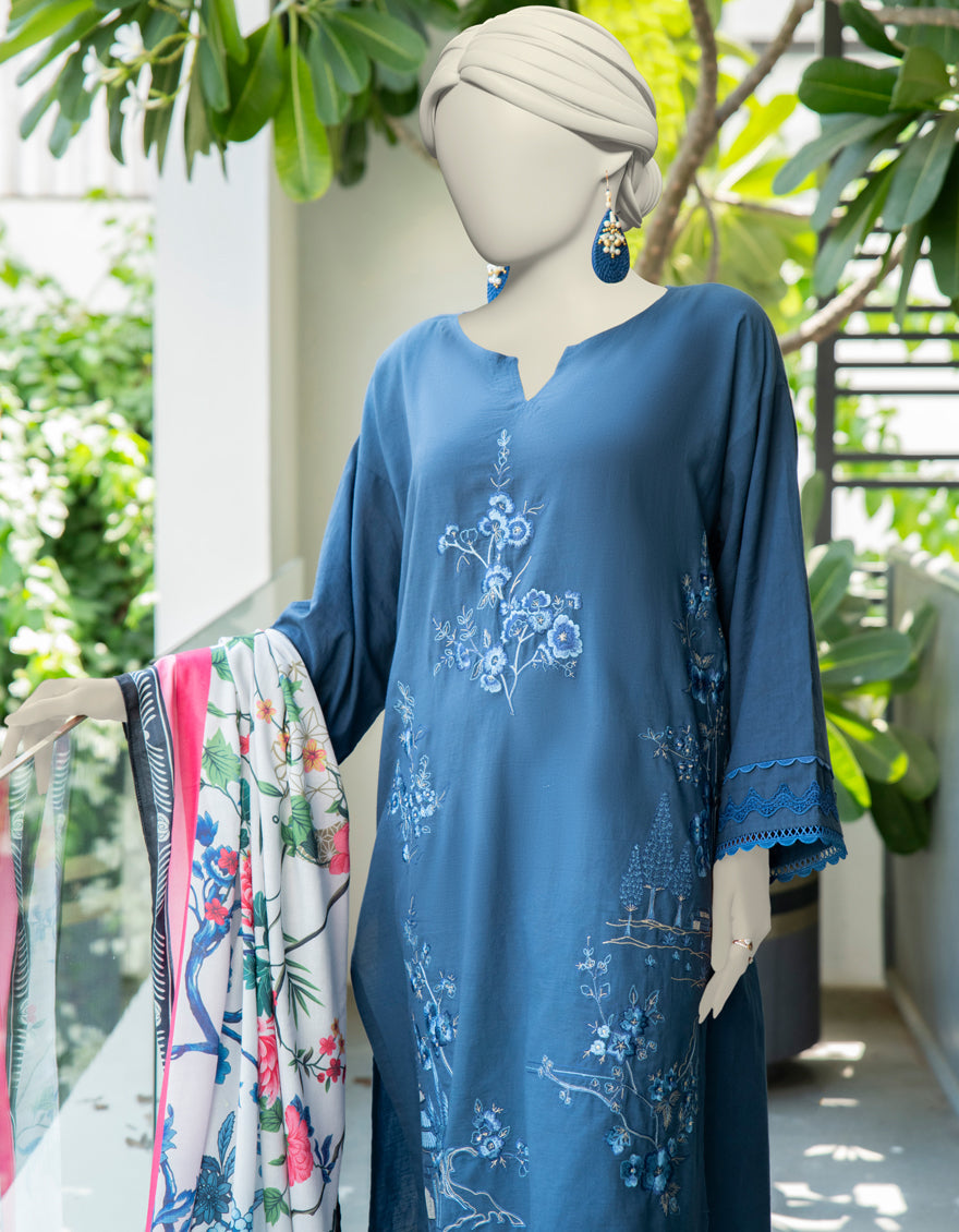 Cambric Blue Stitched Suit - J. Junaid Jamshed