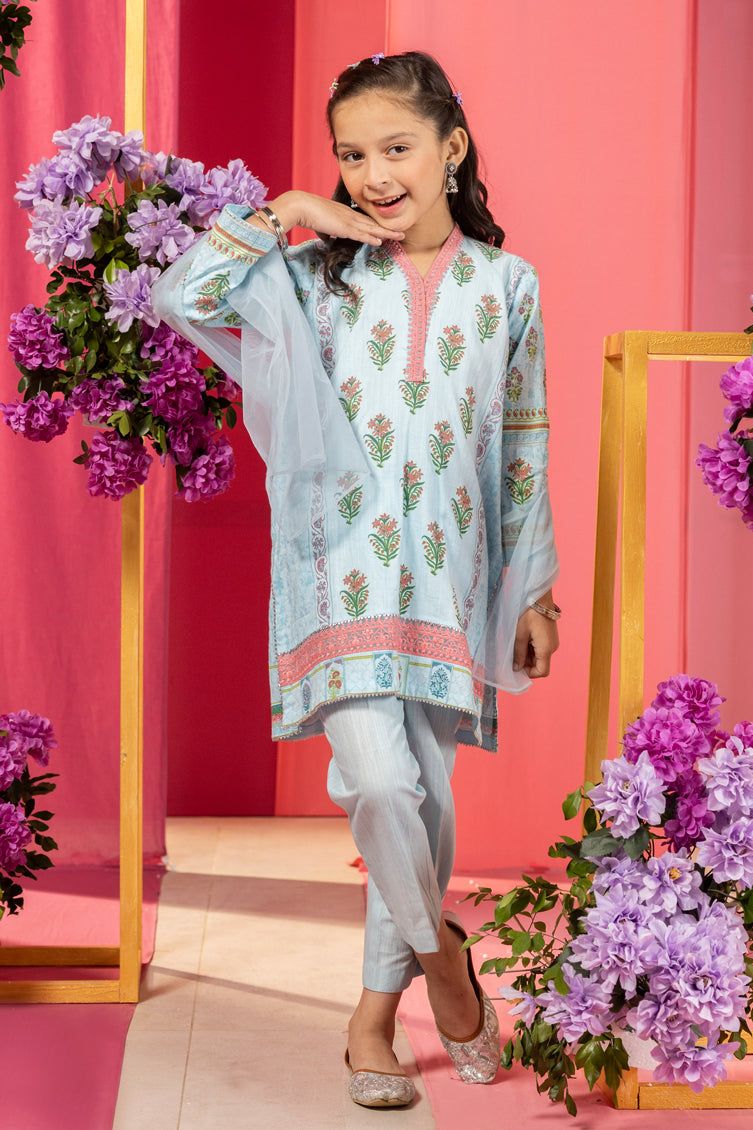 Organza Blue Stitched Suit - J. Junaid Jamshed