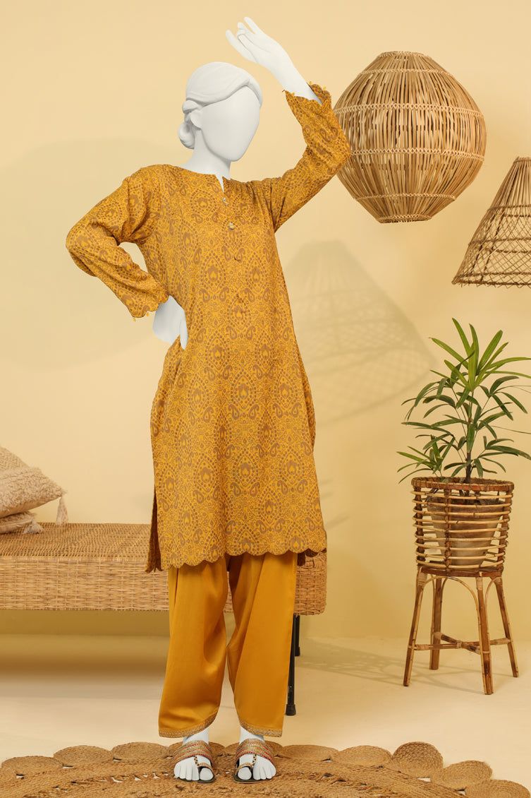 Jacquard Brown Ochre Kurti - J. Junaid Jamshed