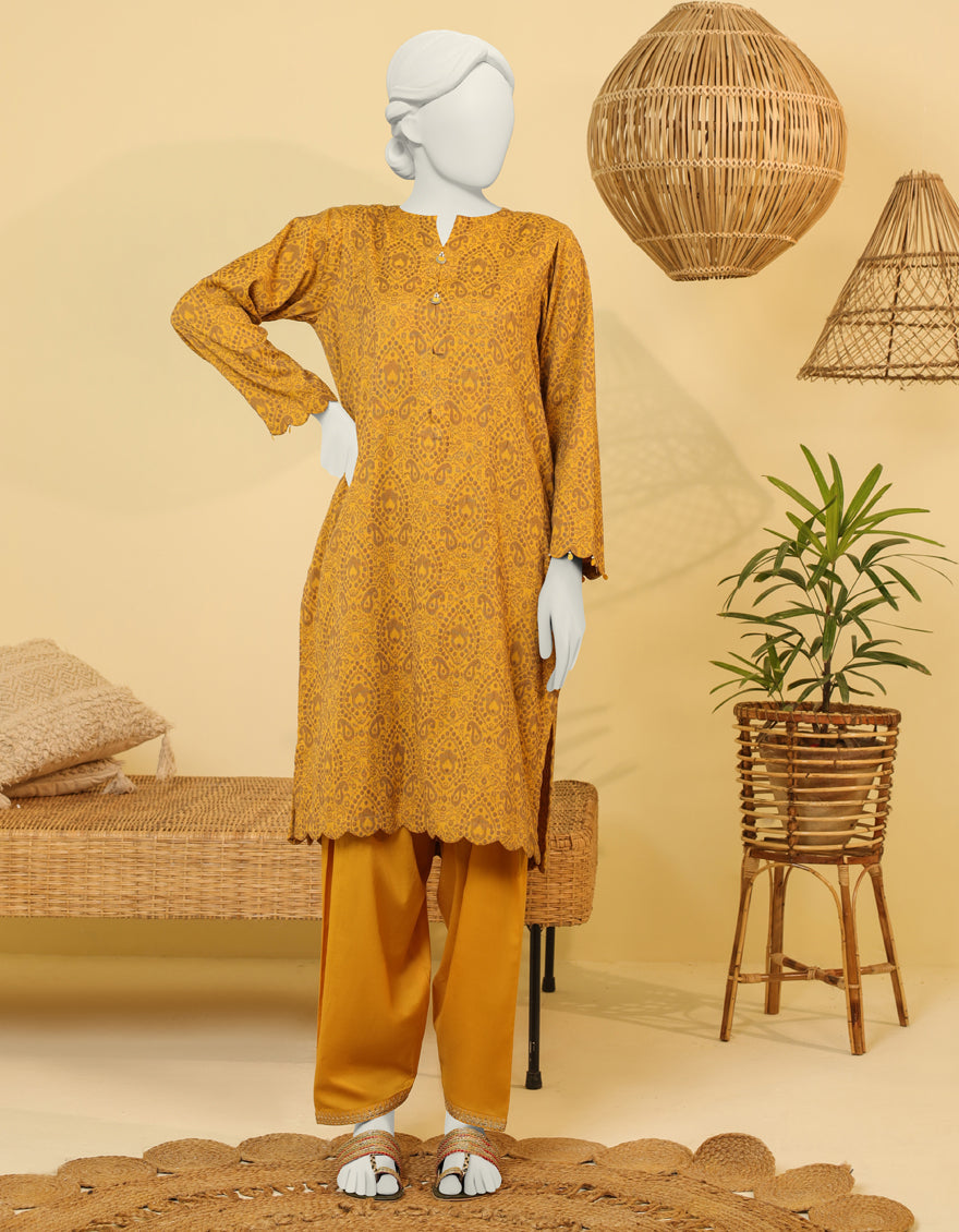 Jacquard Brown Ochre Kurti - J. Junaid Jamshed