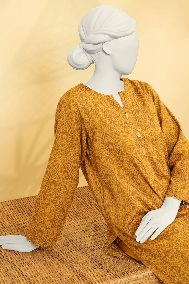 Jacquard Brown Ochre Kurti - J. Junaid Jamshed
