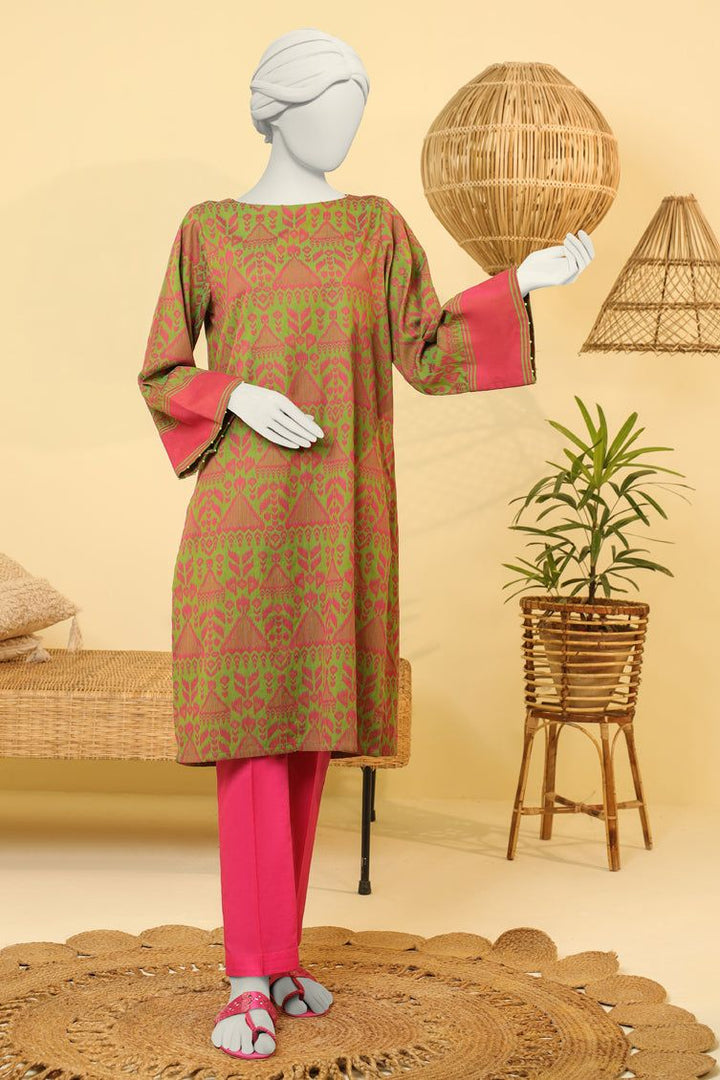 Jacquard Pink Green Kurti - J. Junaid Jamshed