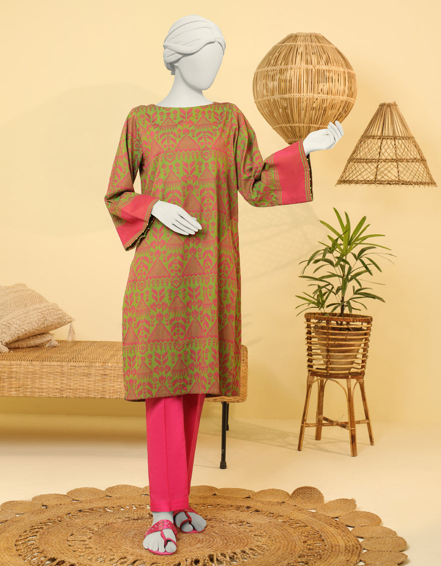 Jacquard Pink Green Kurti - J. Junaid Jamshed