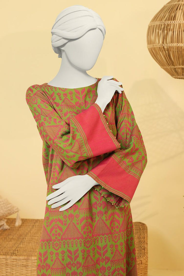 Jacquard Pink Green Kurti - J. Junaid Jamshed