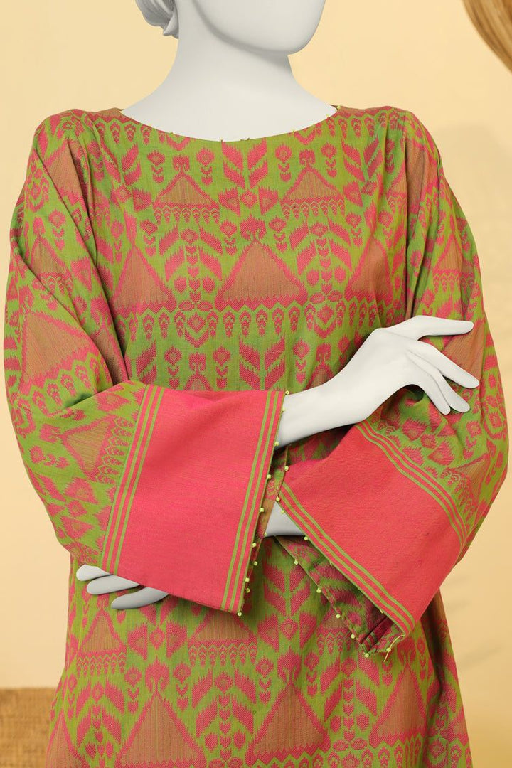 Jacquard Pink Green Kurti - J. Junaid Jamshed