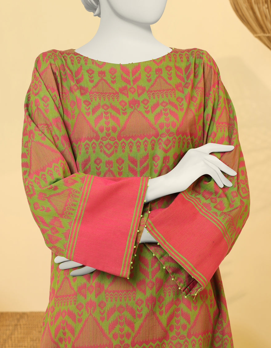 Jacquard Pink Green Kurti - J. Junaid Jamshed