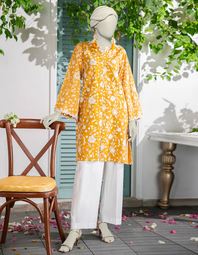 Textured Yellow Kurti- J. Junaid Jamshed