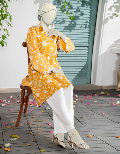 Textured Yellow Kurti- J. Junaid Jamshed