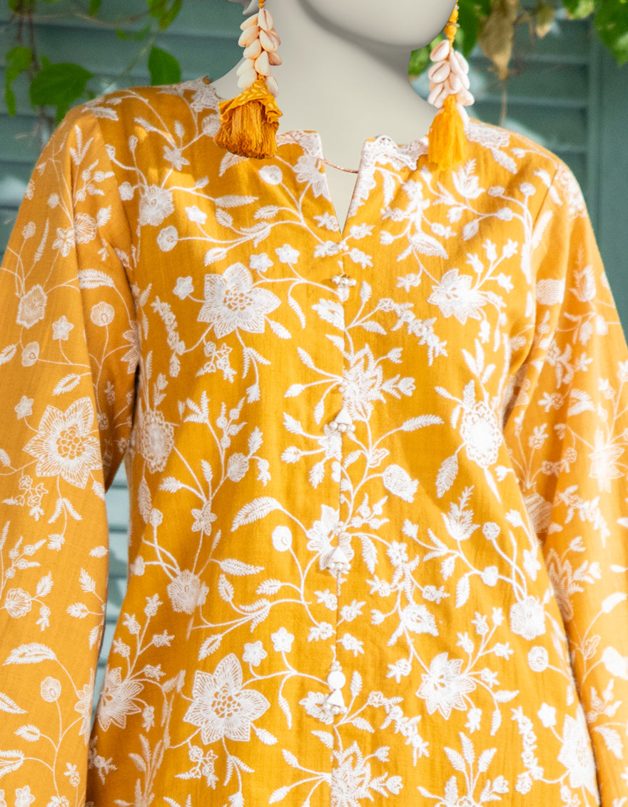 Textured Yellow Kurti- J. Junaid Jamshed