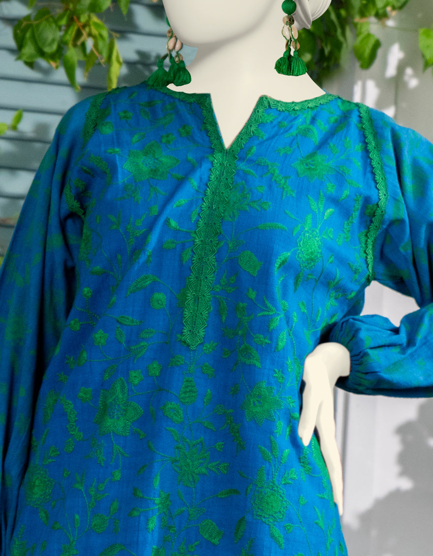 Textured Blue Kurti- J. Junaid Jamshed