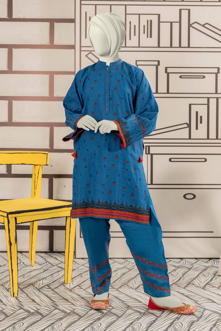 Khaddar Blue Stitched Suit - J. Junaid Jamshed
