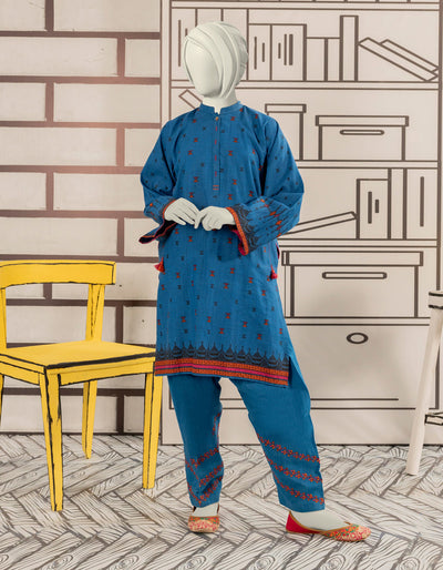 Khaddar Blue Stitched Suit - J. Junaid Jamshed