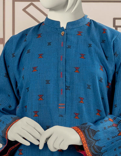 Khaddar Blue Stitched Suit - J. Junaid Jamshed